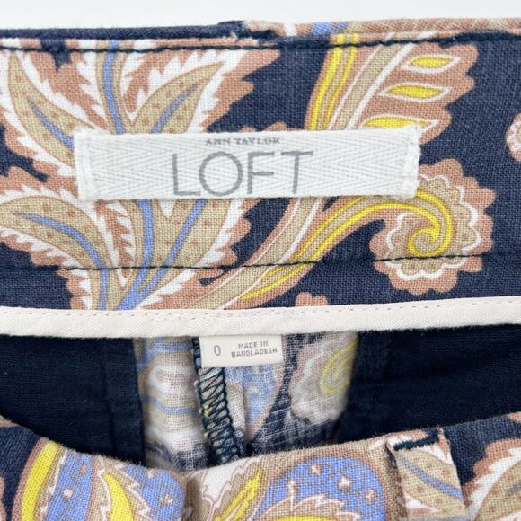 Ann Taylor Loft Navy Blue Paisley Shorts Linen Blend Floral Womens Size 0 - Picture 6 of 11